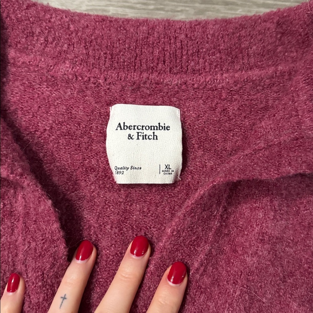 Abercrombie & Fitch Pullover Polo Collar Sweater Magenta - Picture 8 of 8